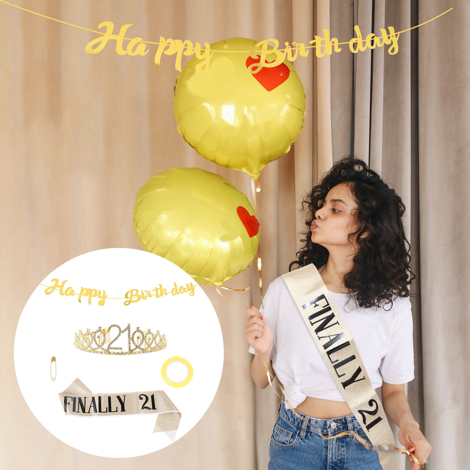 Birthday Sash Glitter - 1Set Mahkota Ulang Tahun dengan Hiasan