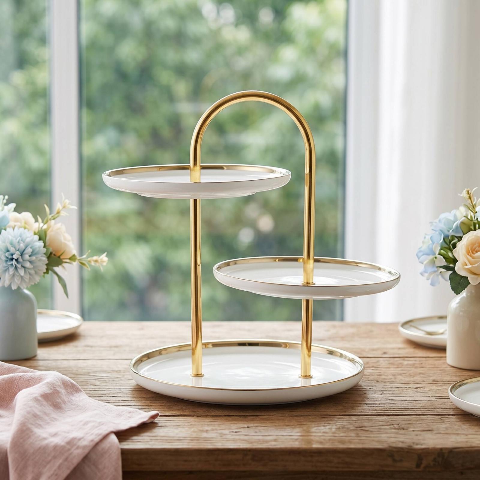 Cupcake Stand Tier - Set Rak Kue Bulat dengan Pegangan,